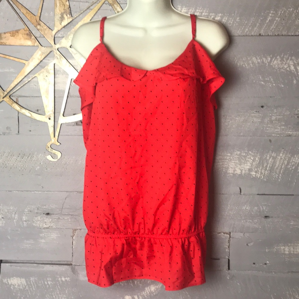 Cute red ruffle cami with black polka dots - Picture 3 of 7
